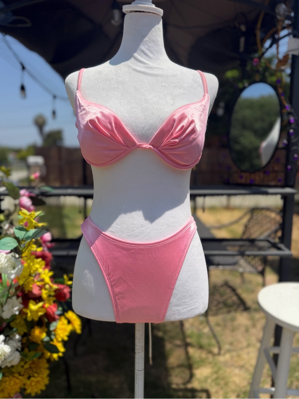Pink Satin Underwire Bikini Set - Women's Two-Piece Swimwear